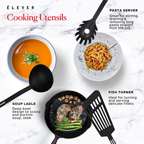 Kitchen Utensil Set - 11 Kitchen Gadgets & Cooking Utensils. Stainless Steel Kitchen Utensils for Nonstick Cookware. Spatula Set, kitchen tongs, potato masher set, Apartment Essentials Gifts - ÉLEVER