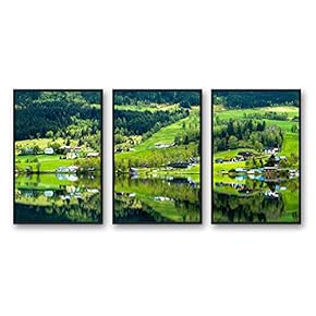 Framed Canvas Wall Art for Living Room, Bedroom Beautiful Nature Norway Landscape Canvas Prints for Modern Home Decoration Ready to Hang - 16"x24"x3 Panels