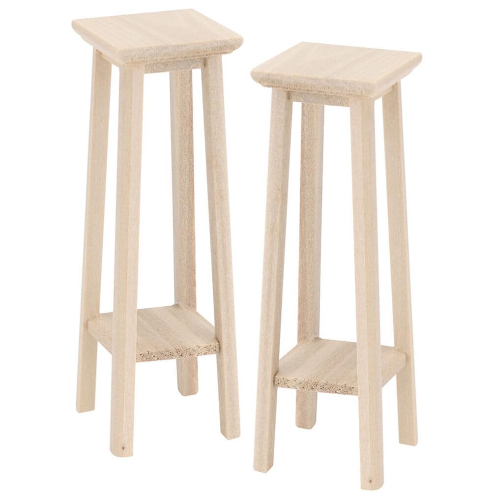 ifundom 2pcs Mini High Stool Doll House Flower Stand Furniture Models Display Shelf Mini Wood Flower Shelf Plant Rack Miniature Plant Stands Doll House Accessory