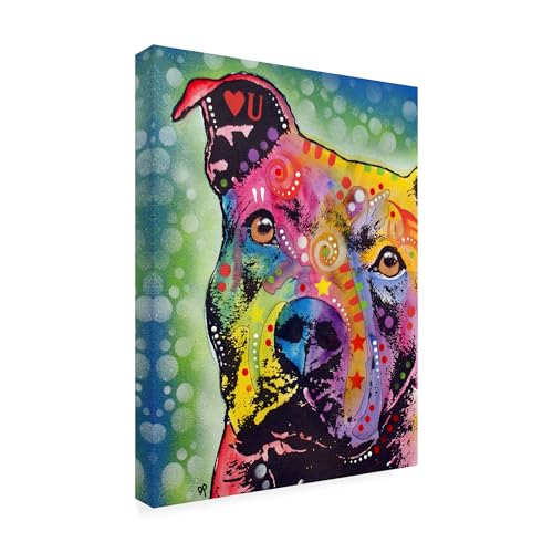 Wrapped Canvas Wall Art - Dean Russo 'Thoughtful Pit Bull White Bubble' Wall Ar…