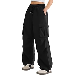 COPYLEAF Parachute Cargo Pants Women Lightweight Baggy Hiking Pants Y2k | 4 Pockets,Waterproof,Quick Dry,Elastic Drawstring W