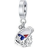 Puerto Rico Coqui Frog Dangle Charm - 925 Sterling Silver Red Blue White Enamel Country Flags Dangle Bead Charms, Fits Pandora Women Bracelet Necklace