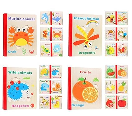 Shoppertize Wooden Jigsaw Puzzle Book for Kids (6 Puzzles in 1 Book) - Insects Animals