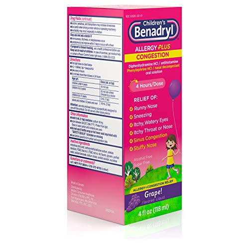 Children's Benadryl Allergy Plus Congestion Liquid, Made with