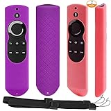 [2 Pack] Anti-Slip and Dust-Proof Silicone Protective Cover Skin for Fire TV with 4K Alexa Voice Remote (2017 Edition) (2nd Gen) / Fire TV Stick Alexa Voice Remote 5.9inch (Purple + Pink)