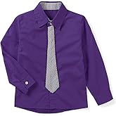 OCHENTA Little Big Boy's Long Sleeve Button Down Dress Shirt with Necktie