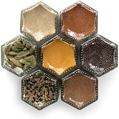 INDIAN | Seven Organic Indian Seasonings in Gneiss Spice Small Magnetic Jars | Cooking Gift Set (7 Jars, Silver Lids)