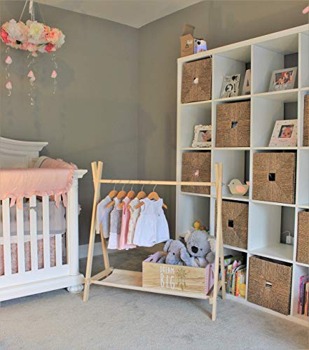 Clothing Rack, Nursery Decor, Dress Up Station, Kids Clothing Storage, FOLDS UP, 40x38 inch Tall Wooden Rack with Canvas Storage Shelf