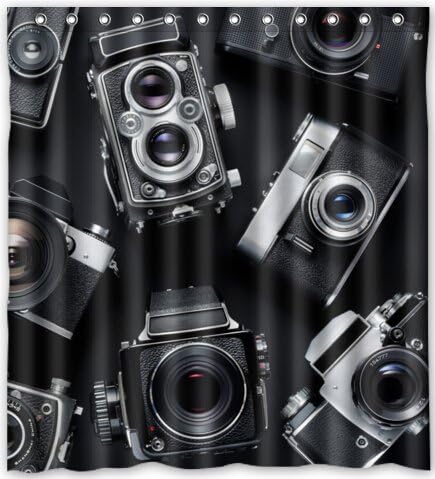 Hot Sale vintage cameras Theme 100% Polyester Picture bathroom curtain Shower Curtain (66" x 72" ) Shower Rings Included with Hooks