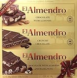 El Almendro Turron Chocolate Variety Gift Pack - 3 Bars: Chocolate With Almonds + Crunchy Chocolate + Chocolate With Almonds And Hazelnuts - 10.58 Oz (300g) Box