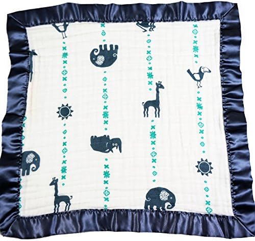 Jungle Boy (Small 15"x15") Satin Trim 2-Layer Snuggle Blanket - Bambino Land, Made from Organic Cotton