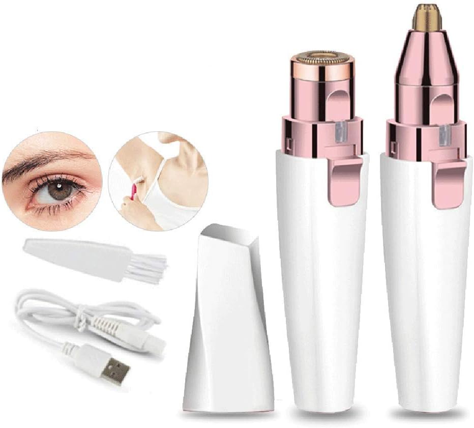 Herefind Women's Painless Hair Remover, Rechargeable Eyebrow Trimmer，2 in 1 Eyebrow Razor and Hair Remover, Eyebrow Lips Nose Body Facial Hair Removal for Women