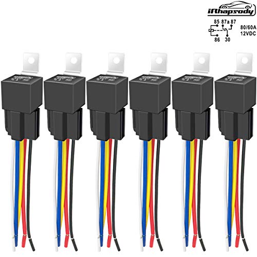6 PACK 80/60 AMP 12 V DC Relay and Harness - Heavy Duty 12 AWG Tinned Copper Wires, 5-PIN SPDT Bosch Style Automotive Relay - Thumbnail 7