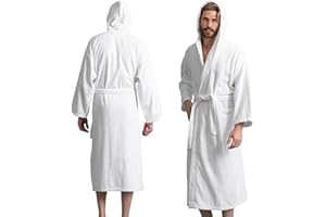 KAHAF COLLECTION Men’s Hooded Bathrobe, 100% Cotton Terry Bathrobe, Spa Style Bath Robe, Absorbent Shower Robe, Lightweight Towel Bathrobes