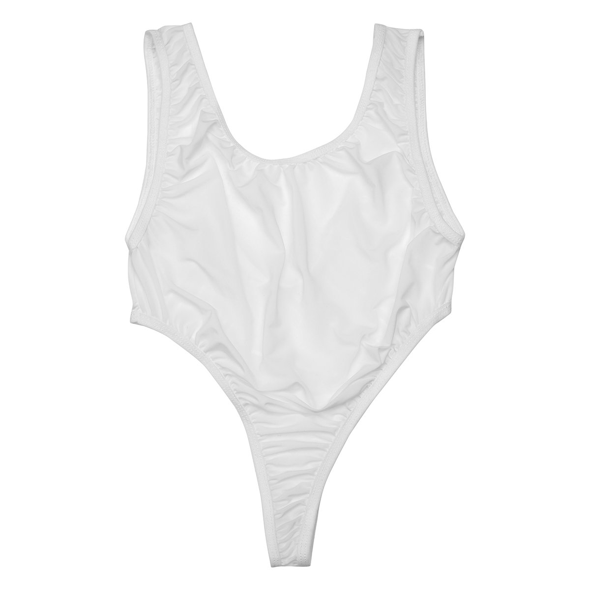 inlzdz Womens See Through One Piece Monokini Swimsuit Sexy Lingerie High Cut Thong Leotard Bodysuit White One_Size