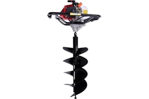 JAYEUW 63CC 2-Stroke Gas Powered Earth Auger 3HP Post Hole Digger + Double Leaf 12" Drill Bit, 7500rpm Posthole Digger Ice Fishing Auger Earth Auger Drill Kit for Gardening Planting