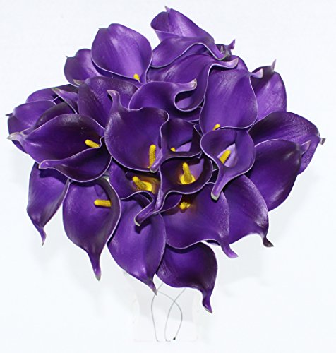 simpleyourstyle Calla Lily Artificial Flower 10pcs No Vase Bridal Wedding Bouquet 10 Head Latex Real Touch Flower Bouquets (Purple)