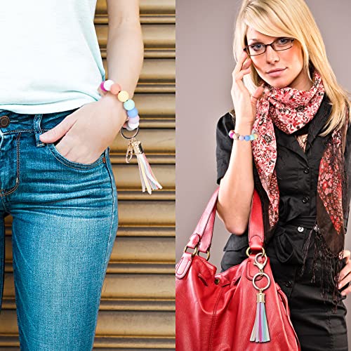 tietoc Silicone Keychain Bracelet for Women Beaded Wristlet Keychain holder House Car Key Rings Holder with Tassel (Colorful)