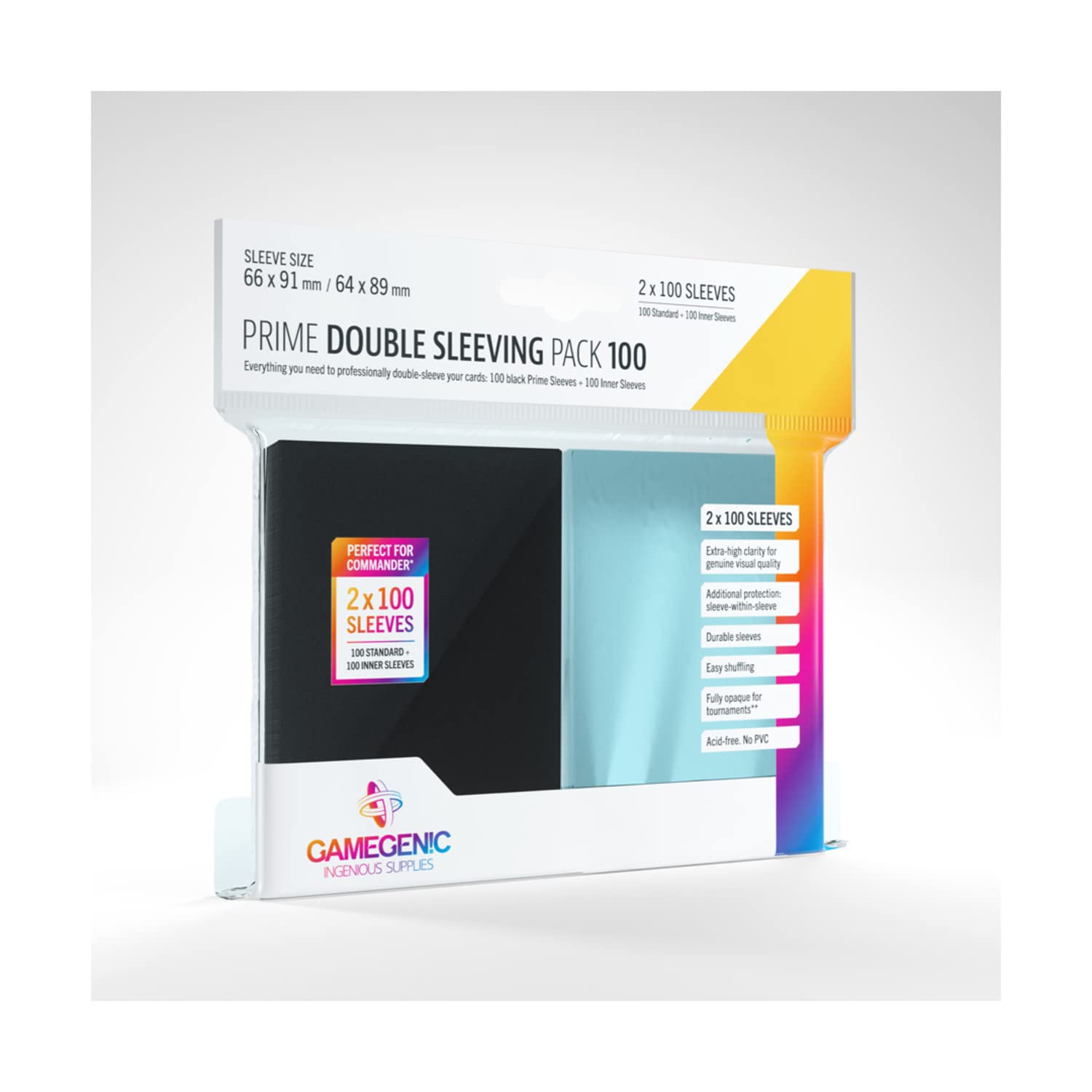 Gamegenic | Prime Double Sleeving Pack 100 - Clear & Black (2 x 100ct.) | Accessory