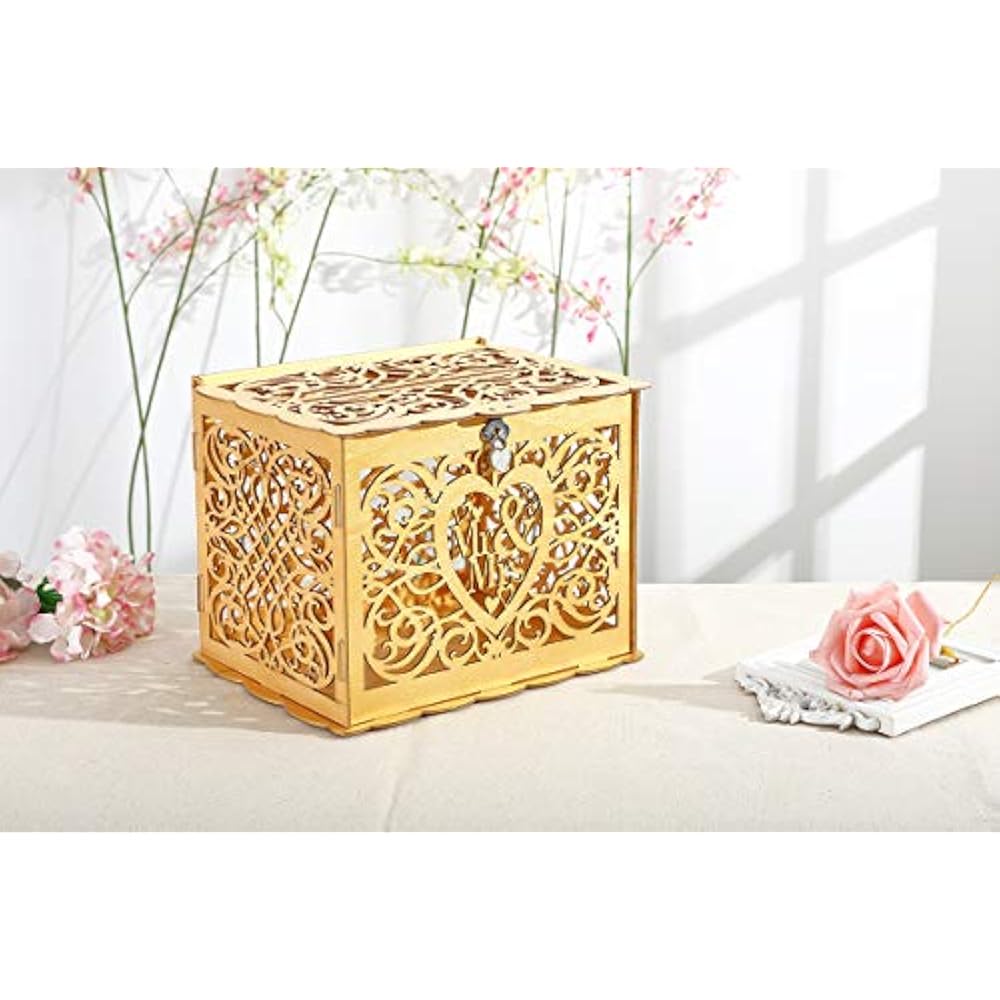 Wedding Card Box Money With Lock Slot Diy Wooden Used For Reception Baby Home Ebay