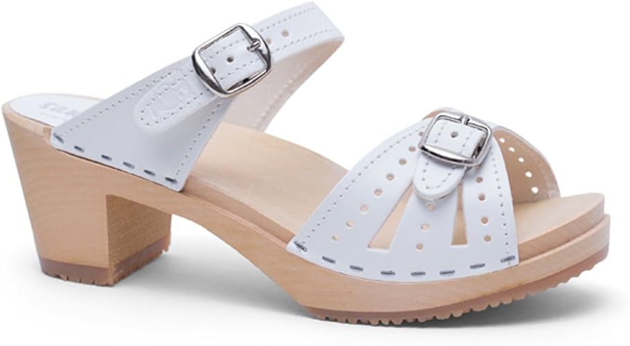 white clogs wooden heel