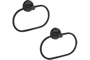 Eolax Towel Ring for Bathroom, Towel Bar Hangers Wall Mount, Stainless Steel Hand Towel Holder, Modern Round Towel Hanger, Matte Black 2 Pack