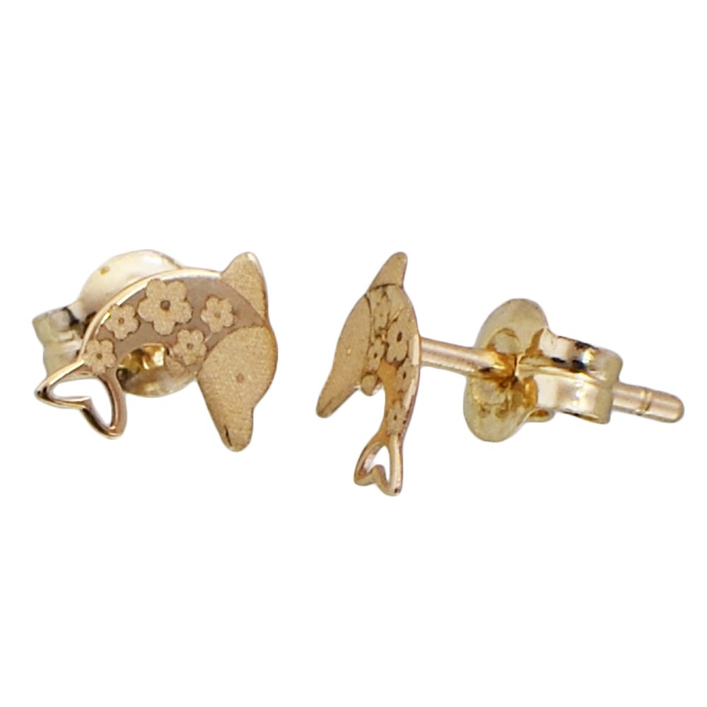I Be, Dolphin with Flowers Stud Earrings in 14 K Gold, 6 MM, 35585713001P