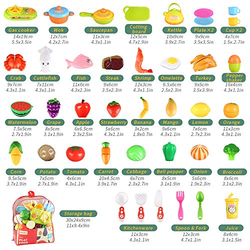 BeebeeRun Cutting Pretend Play Food with Clear BackPack, 41 Pcs Toy