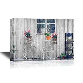 Canvas Wall Art - Vintage Bicycle on Vintage White Wooden House Wall - Gallery Wrap Modern Home Art | Ready to Hang - 12x18 inches