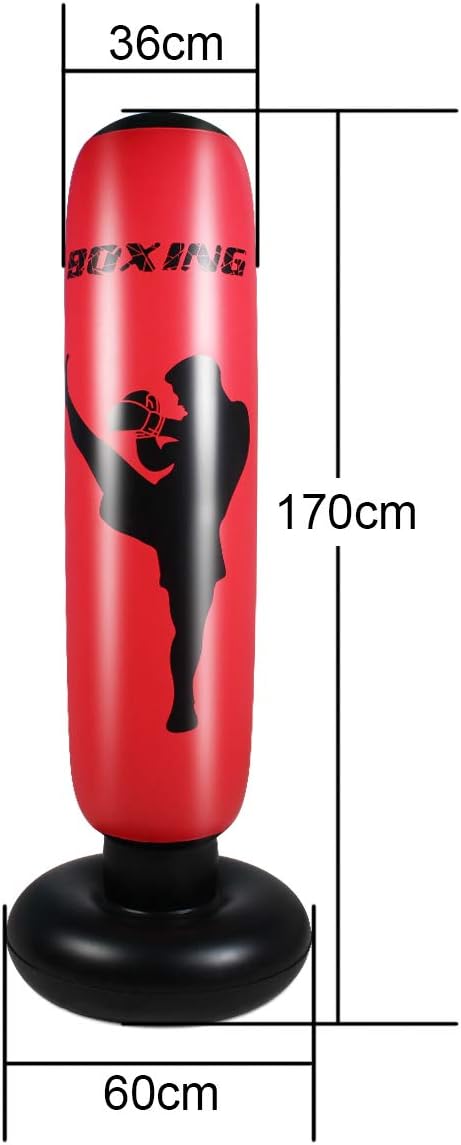 Inflatable Punching Bag for Kids，Free Standing Boxing Bag for Immediate Bounce Back Heavy Punching Bag for Practicing Karate, Taekwondo, De-Stress Boxing Bag for Boy/Girl. (Adult 170CM, Red) : Sports & Outdoors