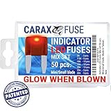 Fuse MINI Blade - Smart GLOW Fuse - Car Fuse Kit Automotive ATC/ATO - Fuses Assortment Replacement Kit - Easy Identification - Illuminating Indicator Fuse That Glow When Blown - Carax Fuse - 50 pcs.