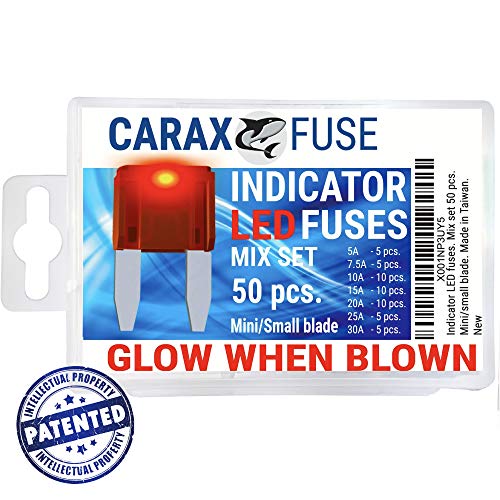 Fuse MINI Blade - Smart GLOW Fuse - Car Fuse Kit Automotive ATC/ATO - Fuses Assortment Replacement Kit - Easy Identification - Illuminating Indicator Fuse That Glow When Blown - Carax Fuse - 50 pcs.