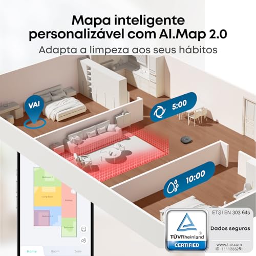 eufy X10 Pro Omni Robô Aspirador da Anker, Estação Completa, Até 68 Dias Sem Manutenção, Lava e Seca com Ar Quente a 45°C, Esvazia Pó e Repõe Água, IA e Laser, Antiembaraço, para Pets, 220V