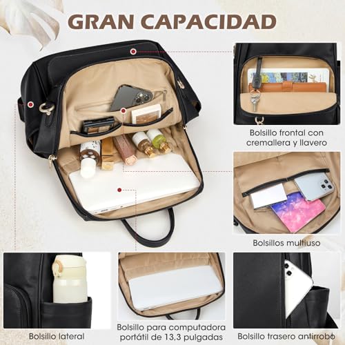 Mochila Monedero para Mujer, Mochila De Viaje Antirrobo De Diseñador De Cuero Mochila Informal De Moda Mochila para Mujer Bolsos De Hombro Grandes para Mujer
