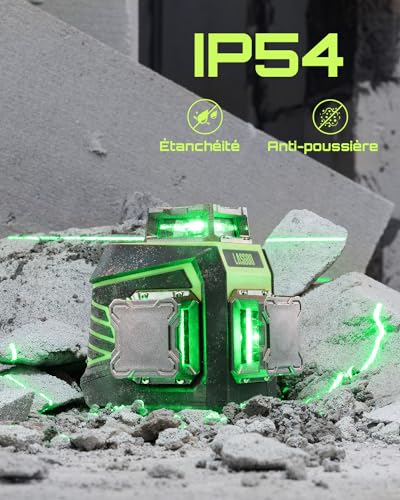 LasGoo 3x360° Self Leveling Laser Level, Green Cross Line Laser for Building and Hanging Photos, Rechargeable Battery, Remote Control, Magnetic Rotary Bracket Included - LG-3Dx