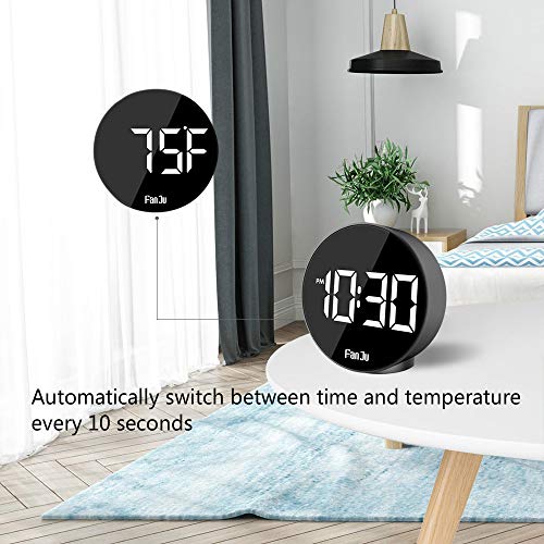 FanJu FJ3209 LED Digital Alarm Clock with Indoor Temperature, Adjustable Brightness Dimmer, Small Easy Setting Clock for Bedroom Desk Bedside - Thumbnail 4