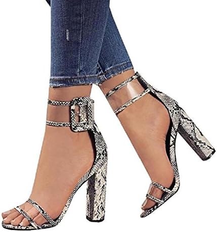 YingNeng Women Lucite Clear Strappy Chunky High Heel Sandals Velvet Cloth Transparent Open Toe Shoes (7.5 B(M) US, Snake Skin)