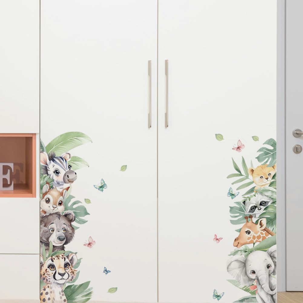 Peacoblue Wall Stickers Decal Decor Cute Jungle Animals Removable Peel and Stick, 2 Sheets 30cm×90cm Vinyl 3D Wall Murals for Living Sewing Room Nursery Bedroom Classroom Pediatric Clinic Playroom