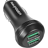 Quick Charge 3.0 Car Charger, RAVPower 40W 3A Dual USB Fast Charger for Galaxy S8 S7 Note8 and More Smartphones