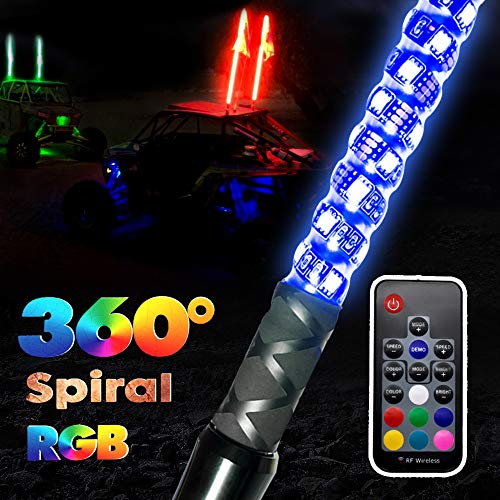 GTP 5ft Spiral LED Whip Lights 360° Twisted 20 Color RGB - 21 Modes Lighted Whips Antenna W/Flag for UTV ATV Polaris RZR Quad Off Road Jeep Can-am Maverick Yamaha Sand Dune Buggy 4X4 - Thumbnail 6