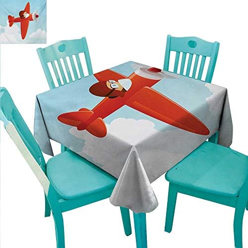 Kids Elegance Engineered Christmas Tablecloth Cute Airplane Flying in The Cloudy Sky Little Boy Pilot Baby Children Cartoon Print Runners,Gatsby Wedding,Glam Wedding Decor,Vintage Weddings 50" Wx80 L