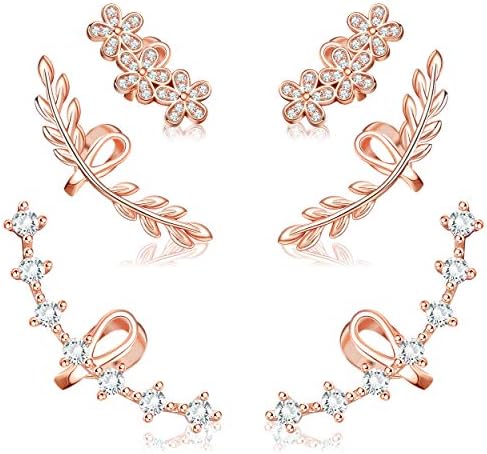 イヤークローラー カフイヤリング キュービックジルコニア クライマーイヤリング レディース クリスタル リーフ型 イヤージュエリーセット 3