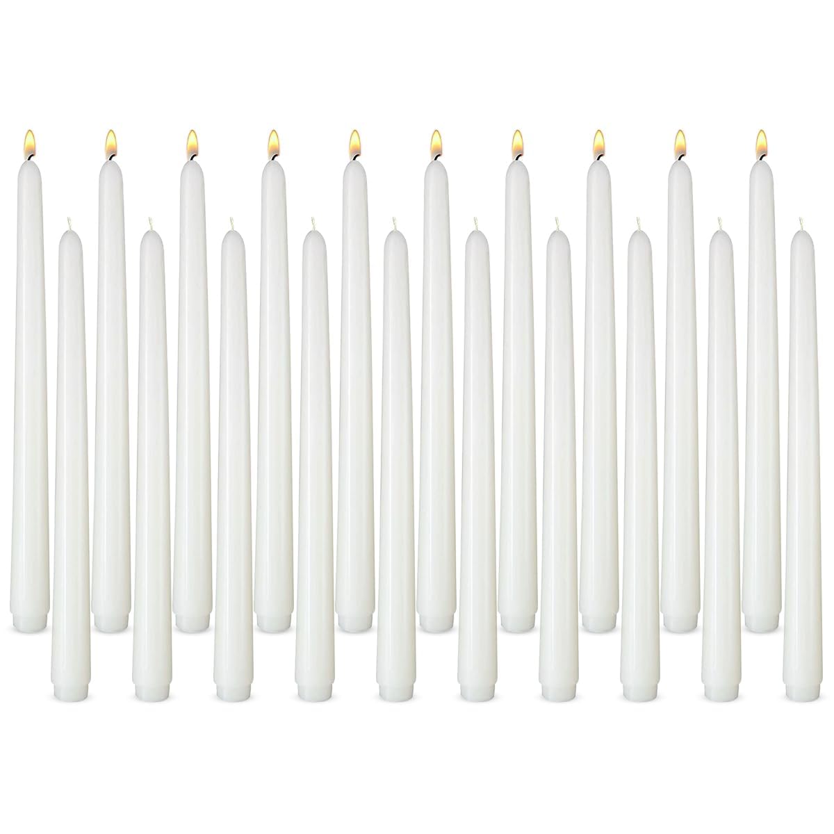 Photo 1 of 20 Pack White Taper Candles, 10 Hours Burn Time, Unscented, Smokeless and Dripless, 0.8 x 12 Inch Dinner Candle Set for Household, Wedding, Party and Home Décor Candlesticks