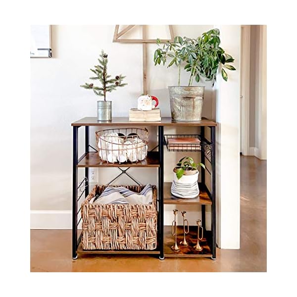 VASAGLE ALINRU Kitchen Baker’s Rack, Coffee Bar with Wire Basket, 6
