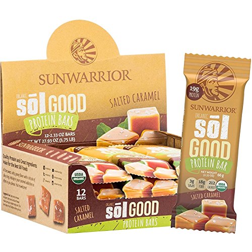 Sunwarrior – Sol Good Protein Bar, Organic, Refined Sugar-Free & Vegan, Brown Rice, Pea & Quinoa Protein (Salted Caramel)