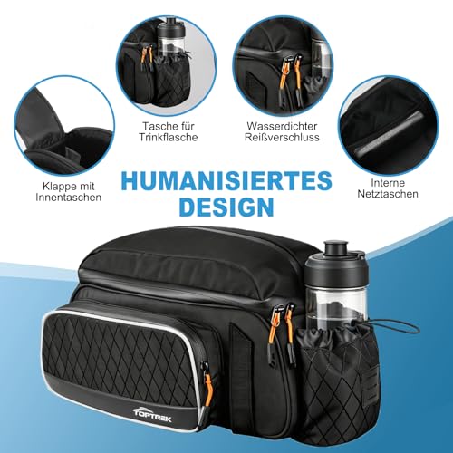 toptrek Bicycle Bags for Pannier Rack, 15L Waterproof Pannier Rack Bag, Reflective Bicycle Bags Rear Pannier Rack, 3-in-1 Pannier Rack Bags with Carry Handle and Shoulder Strap
