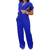 Oxgmoky Women's Jumpsuits Elegant Business V Neck Zipper Long Sleeve Sexy Strap Straight Long Pants Rompers With Pockets