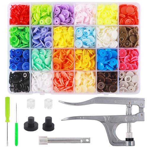 Snap Button Kit with Snaps Pliers, 240 Sets Plastic Snaps for Fabric, T5 Snap Buttons and Snappliers Set Starter Fastener Tool Kit for Sewing Clothing DIY Crafting (24 Colors)