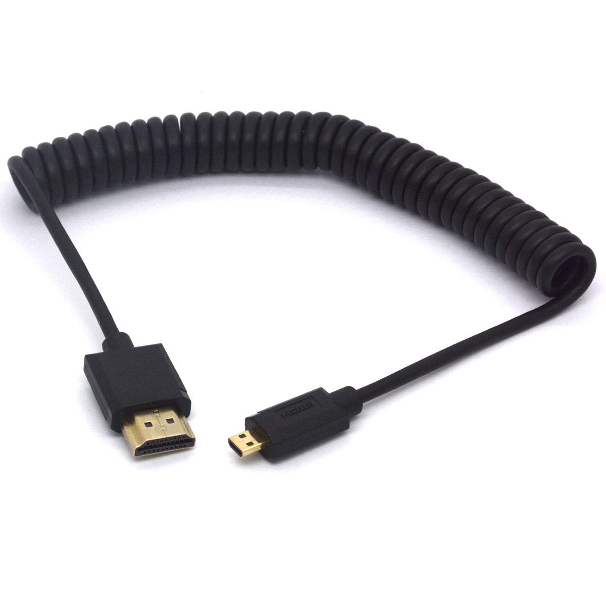 Tomost Coiled Micro HDMI to HDMI Cable, HDMI Male to Micro HDMI Male Adapter Lead Support 1080P 4K 3D compatible with Hero, Sony A6500/A7, Camera (1.8 meter)