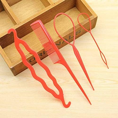 MOPOLIS New Fashion 4pcs Women Girls Hair Styling Clip Stick Bun Maker Braid Tool | Color - Red